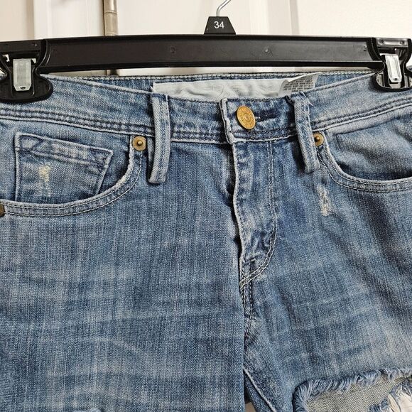 Levi's Cut Off Denim Jean Shorts Junior 5 (28x3) Blue Distressed Hippie Low-Rise - Picture 3 of 8